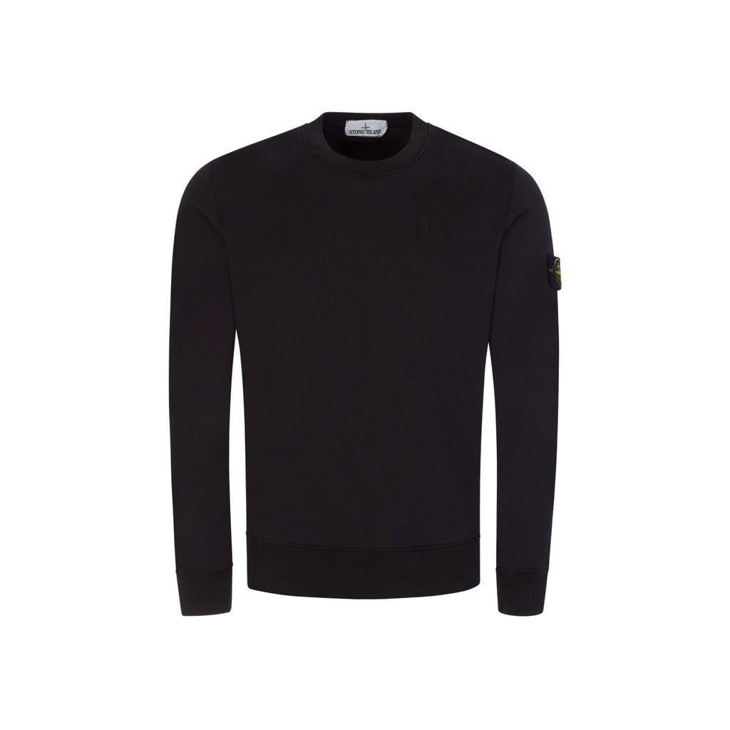 Stone Island Cotton Fleece Crew Neck Black Sweatshirt